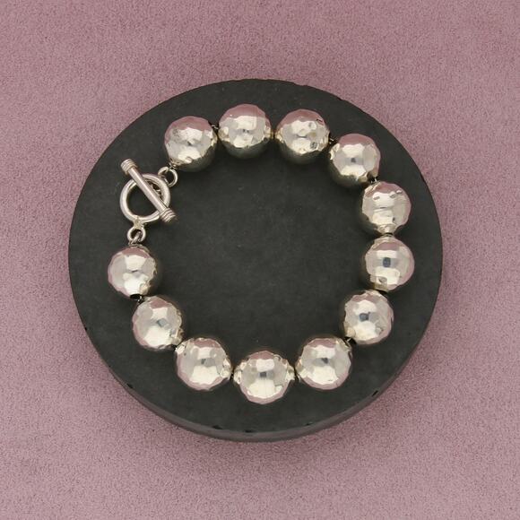 sterling silver hammered bead chain toggle bracelet size 6.75in - Picture 1 of 3